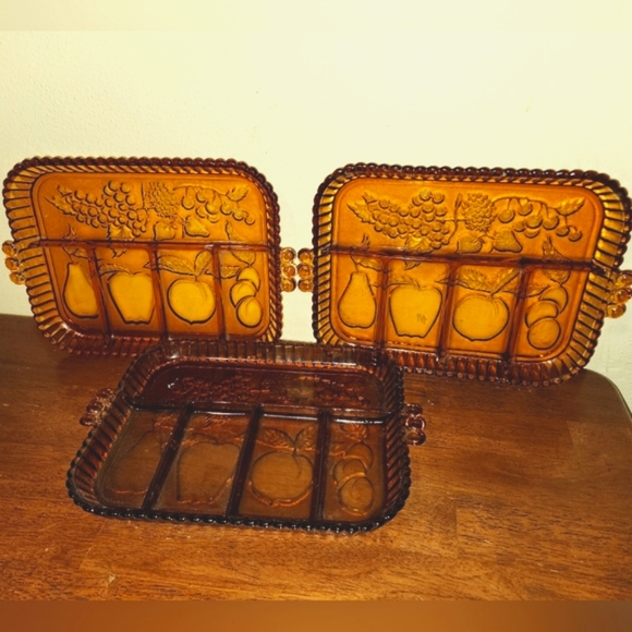 Vintage Other - Vintage 1970s Amber Colored Glass Serving Trays